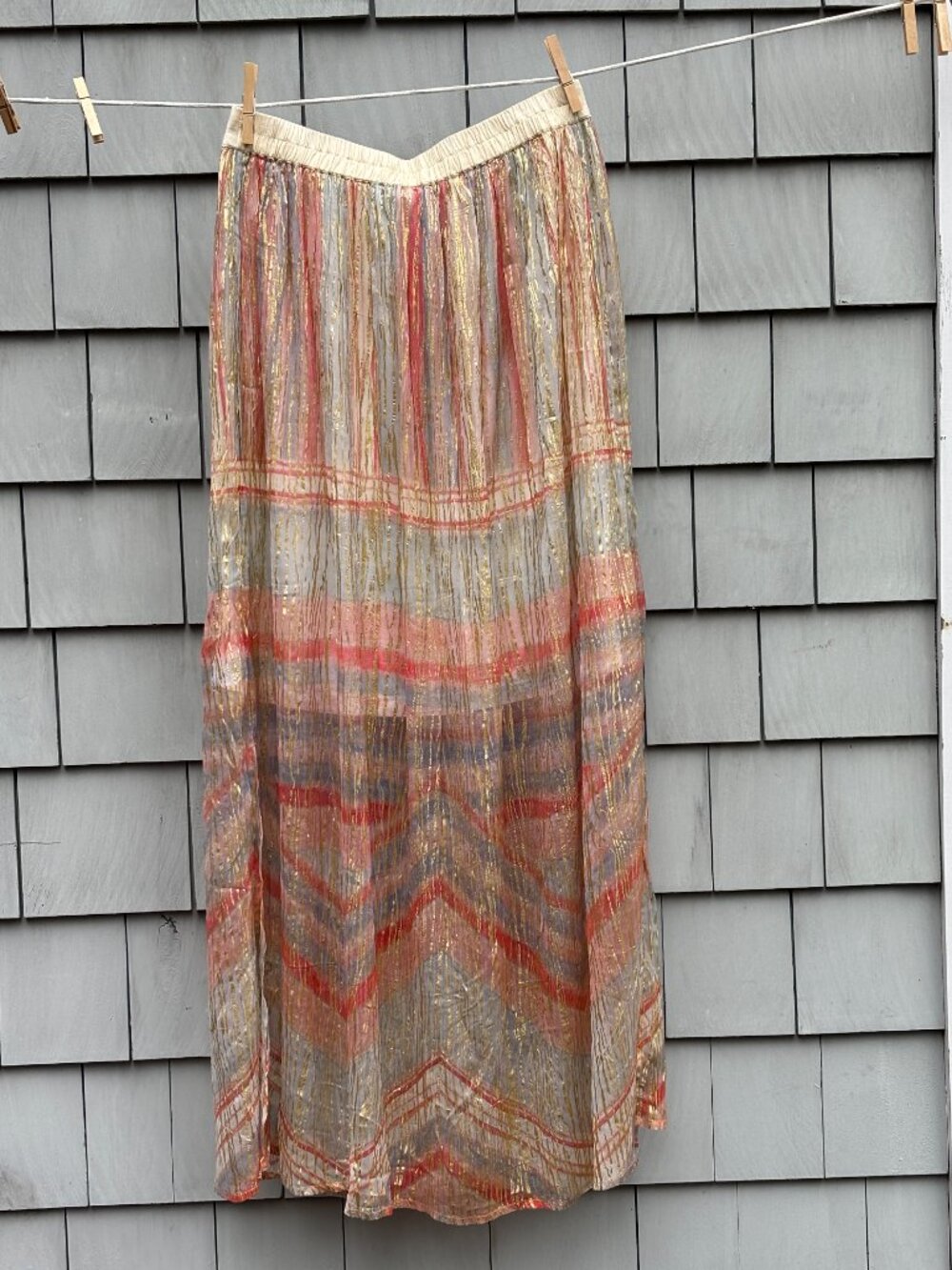 bl^nk Anthropologie Metallic Maxi Skirt Neutral Motif NWT S - Picture 3 of 6